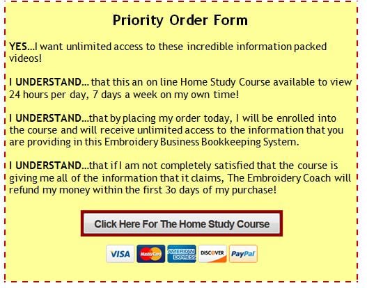 Embroidery Business Bookkeeping System